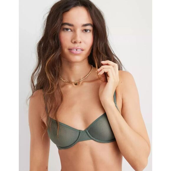 aerie Other - Smoothez by Aerie Bra Full Coverage Sheer Mesh Unlined Underwire In Sage 36D NEW
